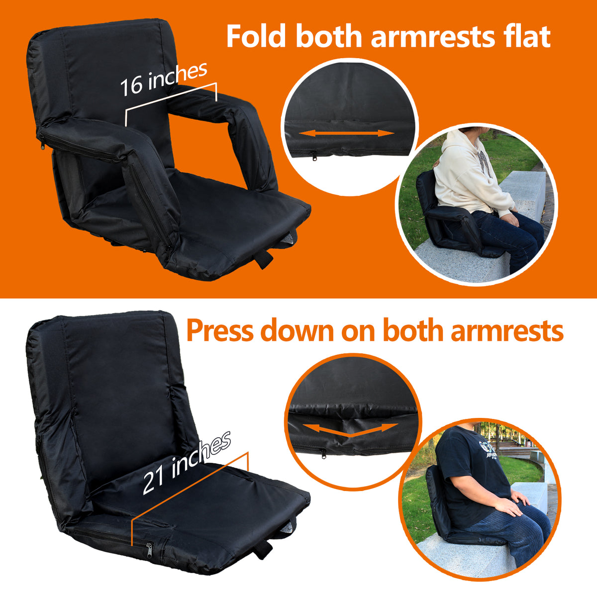 Double Heated Stadium Seat with Back Support, 21" Extra Wide Folded Bleacher Chair H97950