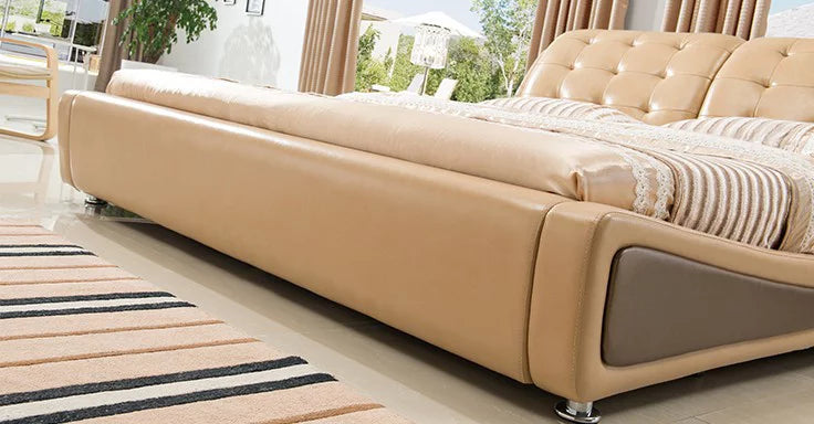 Gold California King Faux-Leather Platform Bed E714727