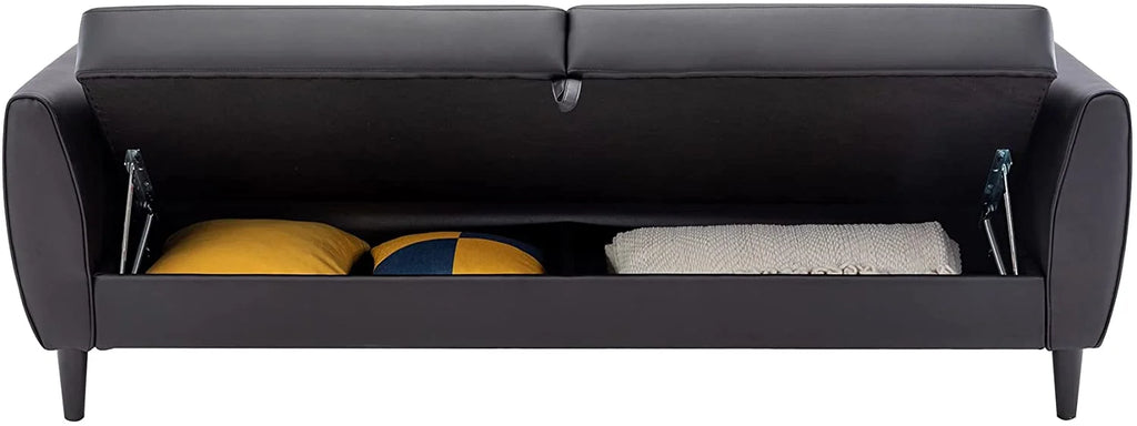Black PU Leather Convertible Folding Sleeper Sofa Bed with Storage Box G518