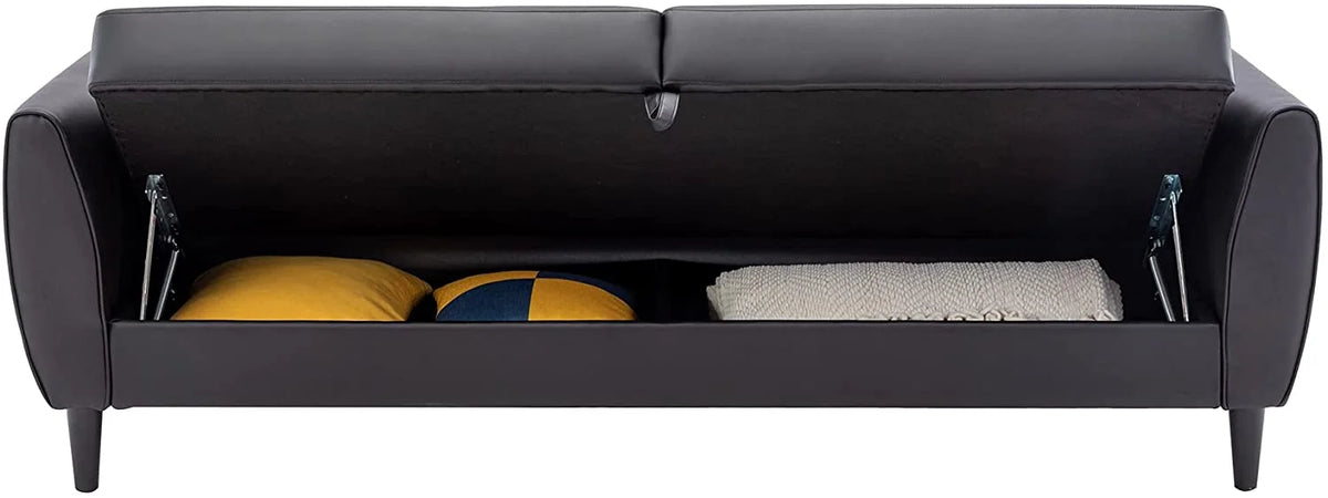 Black PU Leather Convertible Folding Sleeper Sofa Bed with Storage Box G518