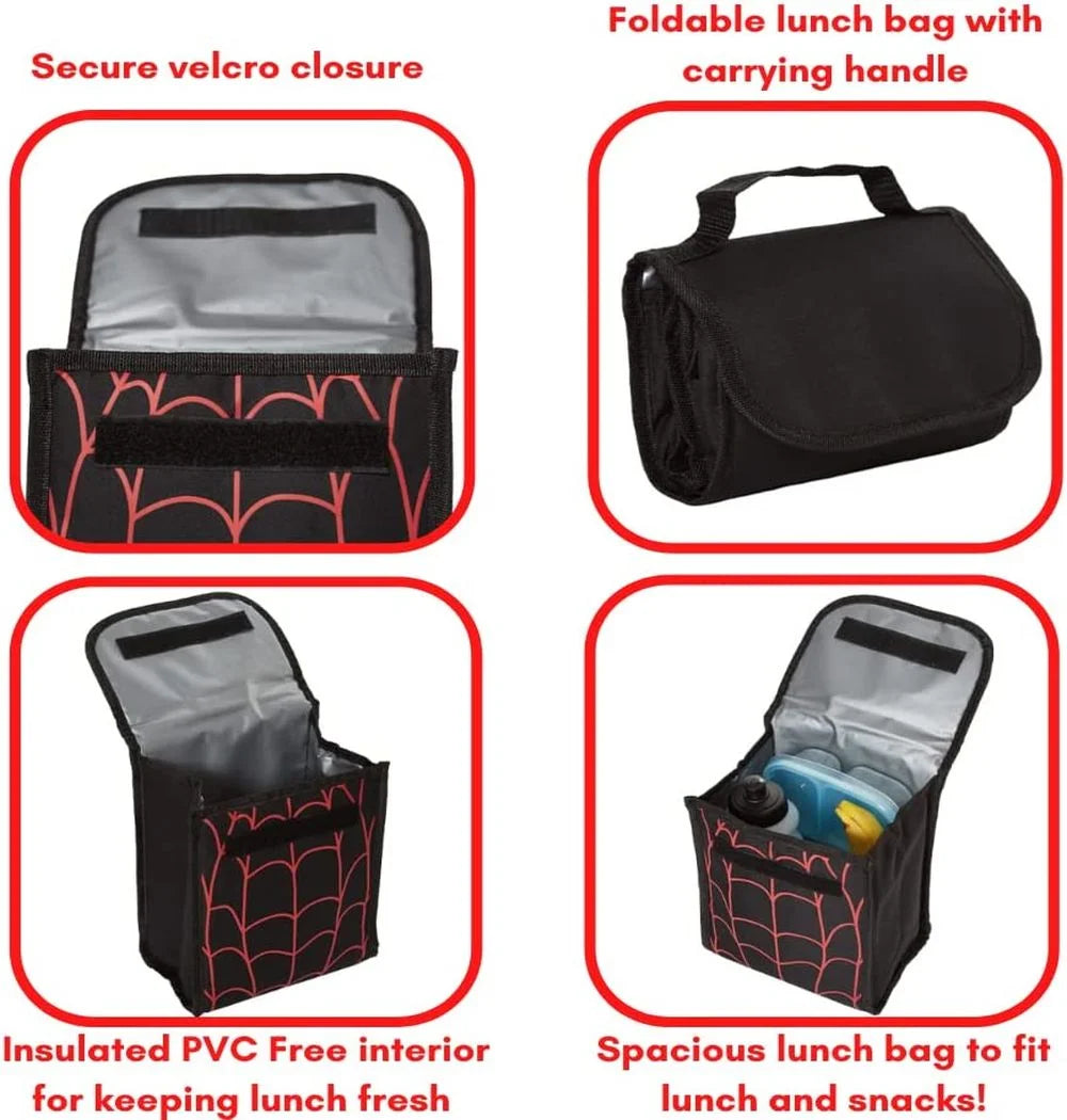 16 inch Red Black Spiderweb Backpack with Lunch Box and Water Bottle X9182