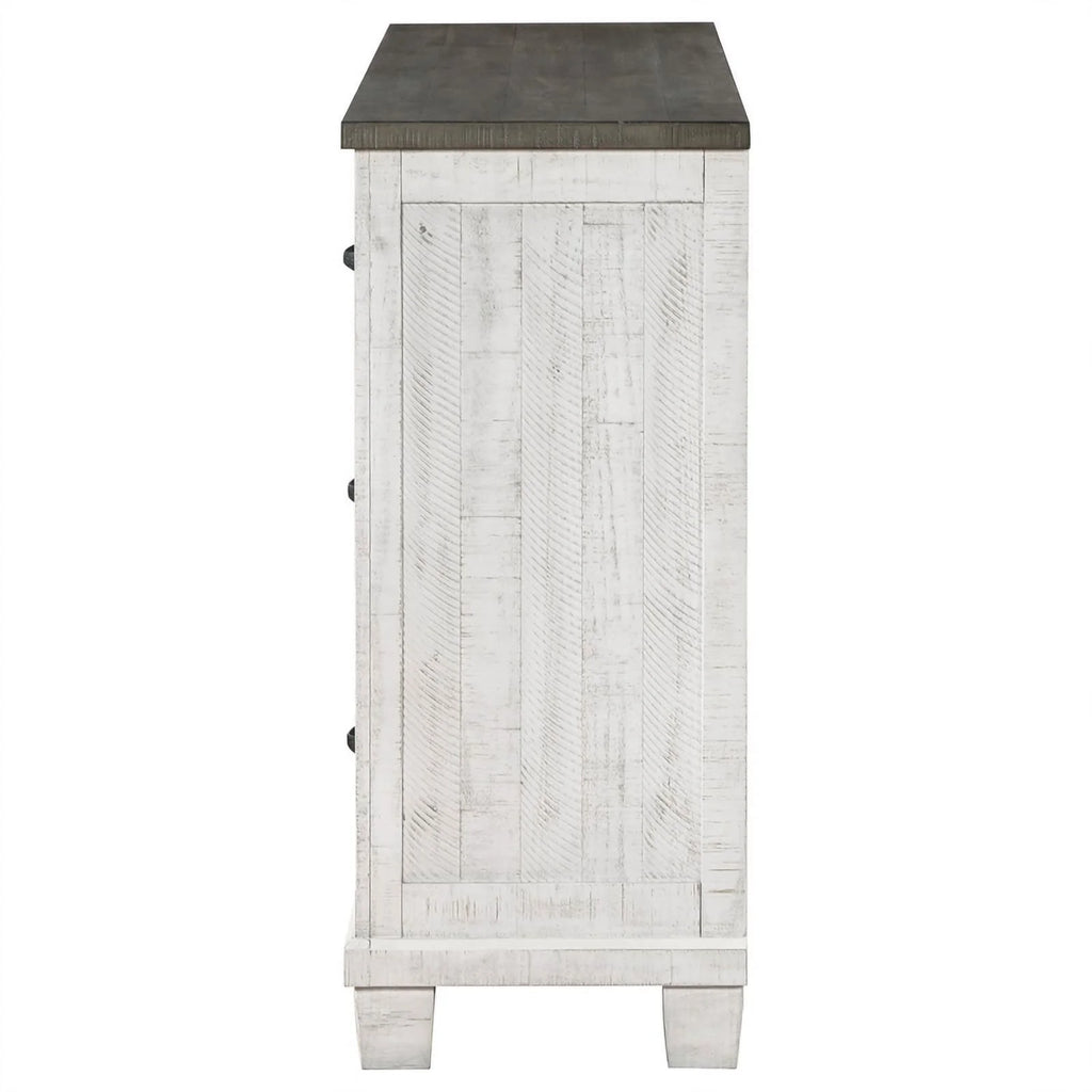 7 Drawer Wood Dresser Distressed Gray and White K713612