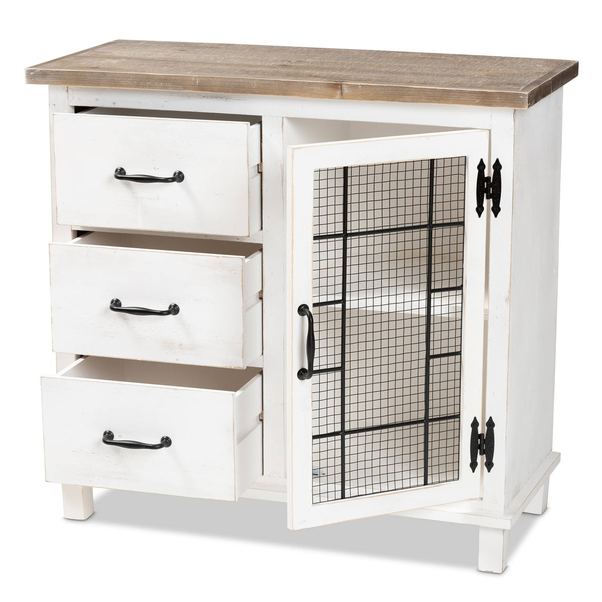 White Oak Brown 3-Drawer Wood Storage Cabinet S32388