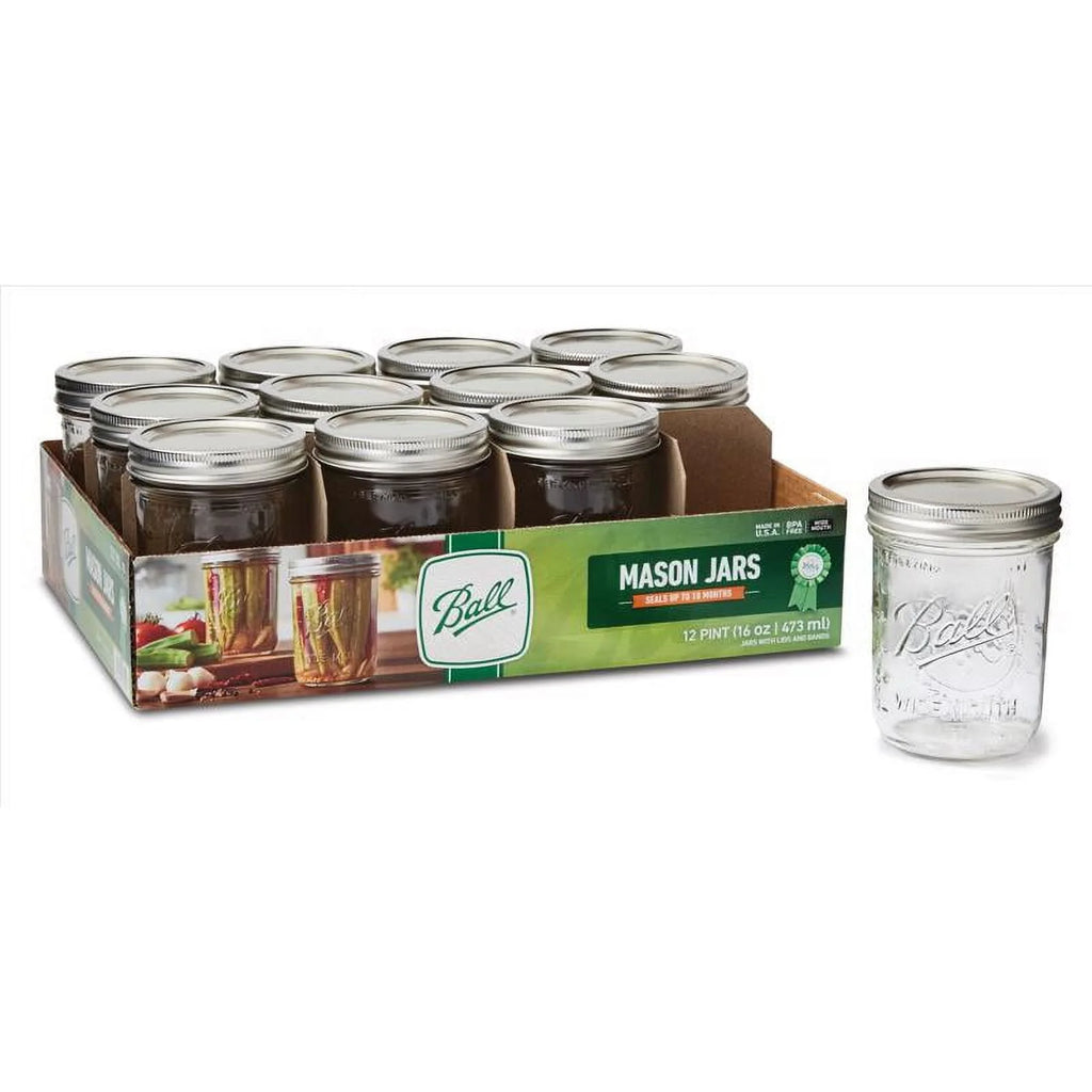 Glass Mason Jars with Lids & Bands, 16 oz, 12 Count K198737