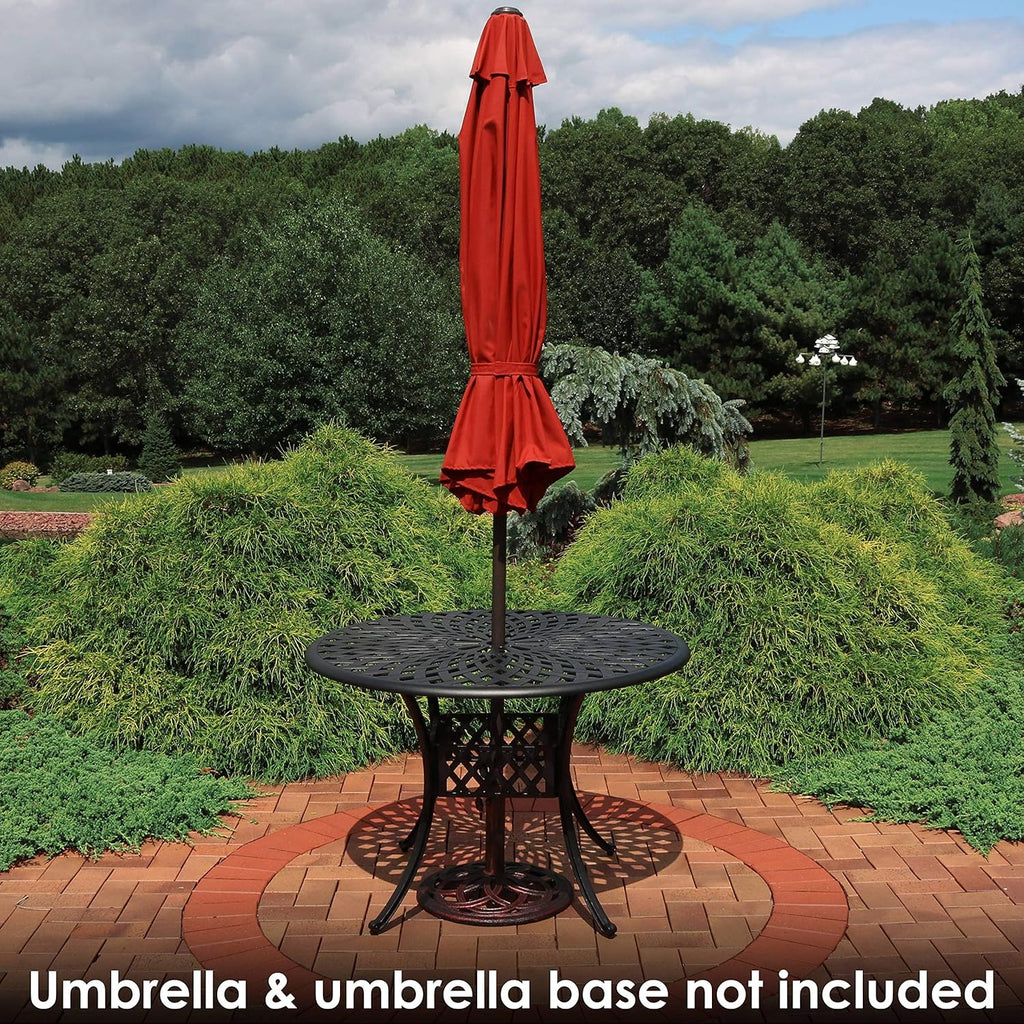 Round Cast Aluminum Patio Dining Table with Umbrella Hole Z73765