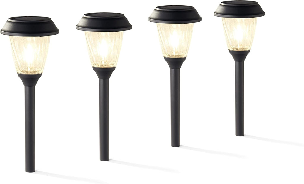 4 Pack Warm White Black Metal Glass Solar Path Lights H664819
