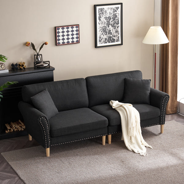 Black Upholstered 2-Seat Loveseat Sofa with 2 Pillows Q90243
