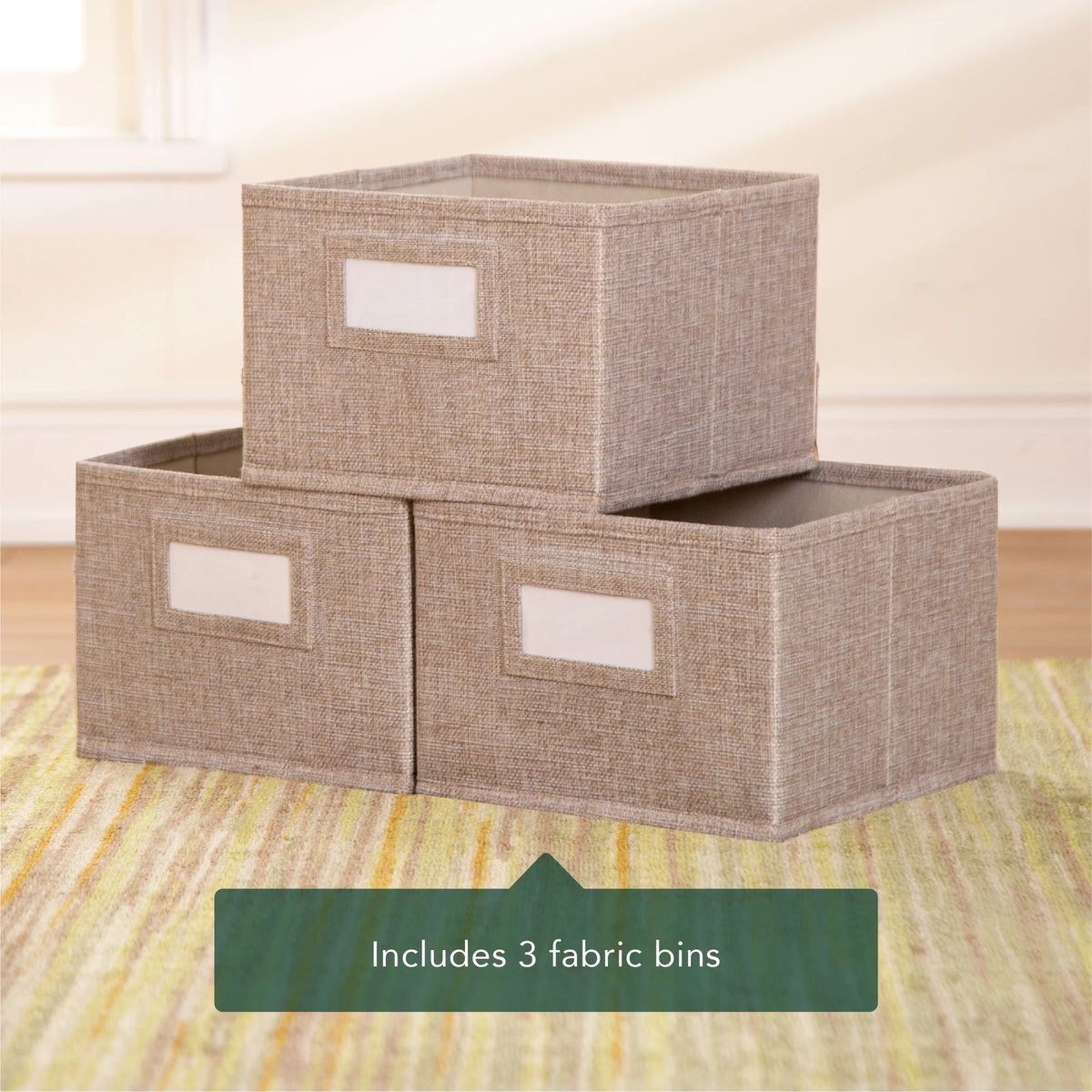 Three Shelf Open Storage with 3 Fabric Bins P481829