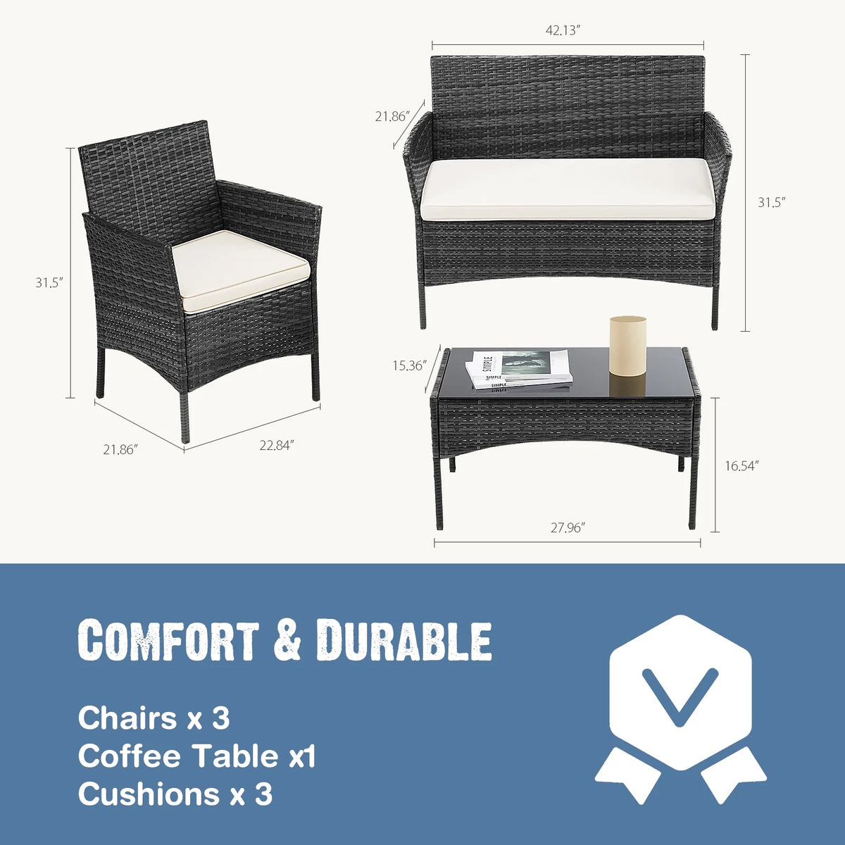 Black Outdoor Patio Furniture Set with Sectional Sofa, Table, Chairs and Cushions T511