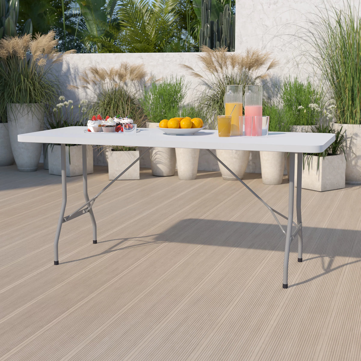 6-Foot Granite White Plastic Folding Table U22636