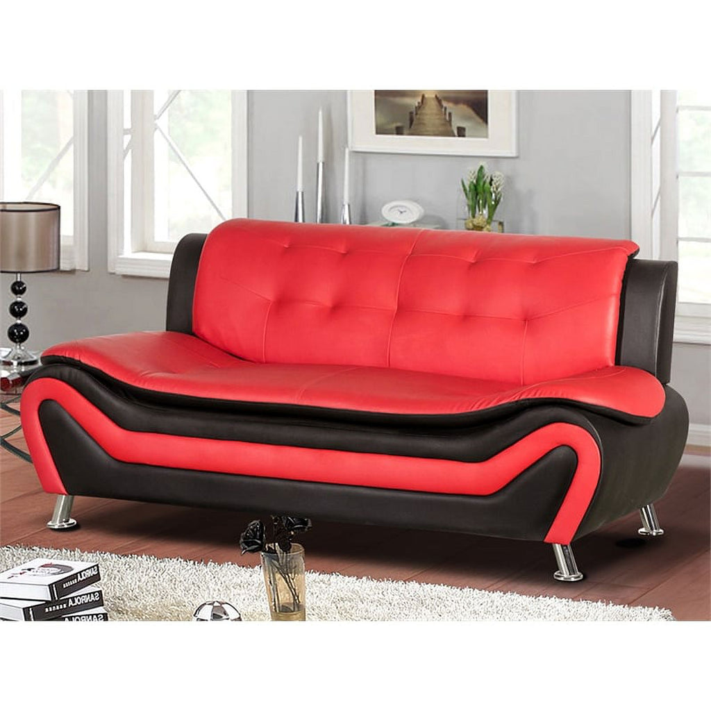 2-Piece Set with Sofa and Club Chair in Black & Red C22969