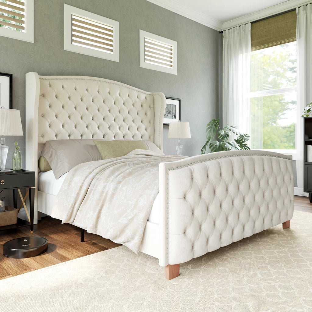 Cream Queen Size Platform Bed Frame Q284707