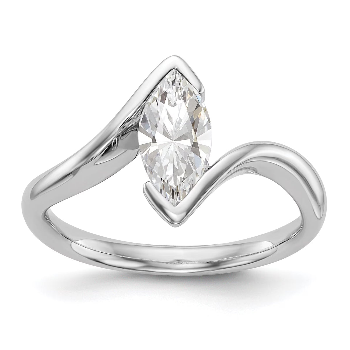 0.25ct CZ Solid 14k White Gold Marquise Bezel Solitaire Engagement Ring Q753859