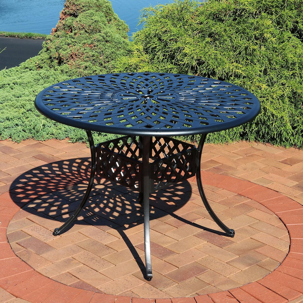 Round Cast Aluminum Patio Dining Table with Umbrella Hole Z73765