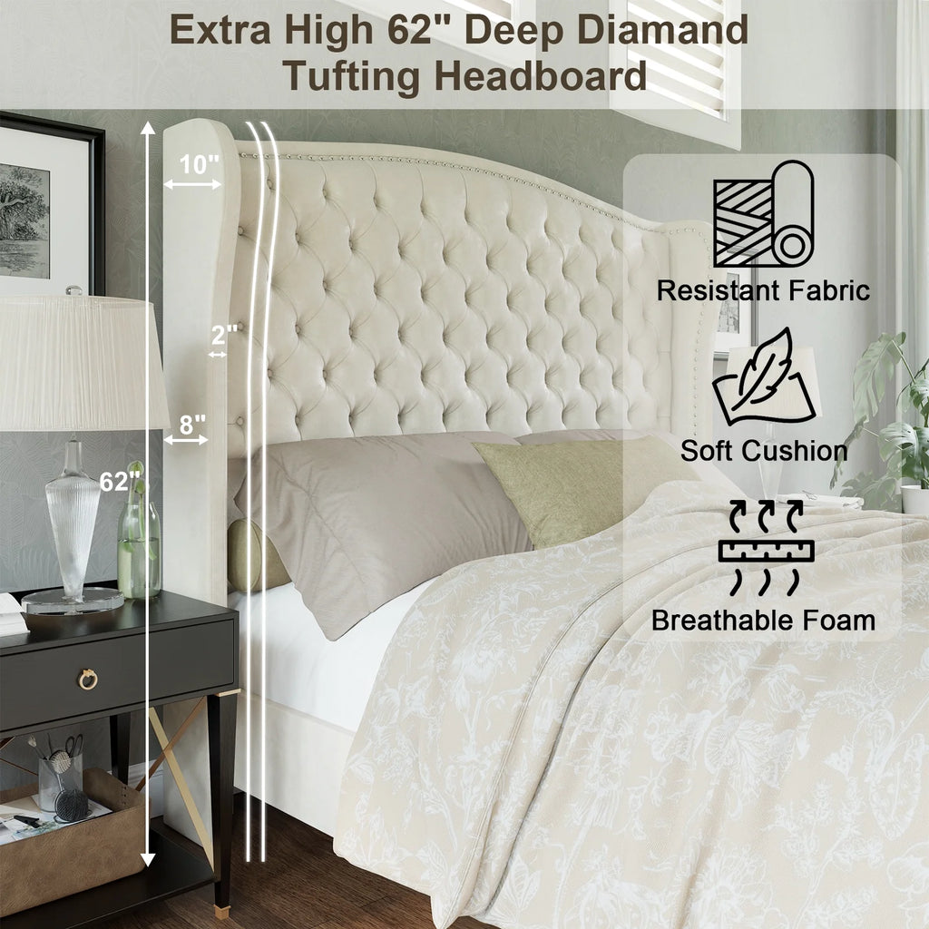 Cream Queen Size Platform Bed Frame Q284707