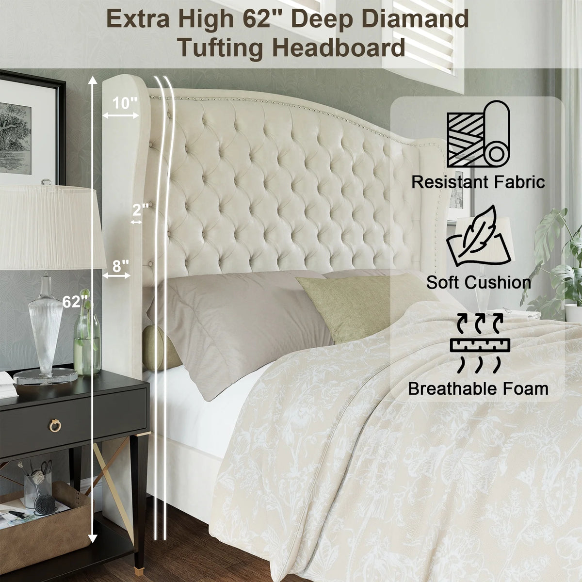 Cream Queen Size Platform Bed Frame Q284707