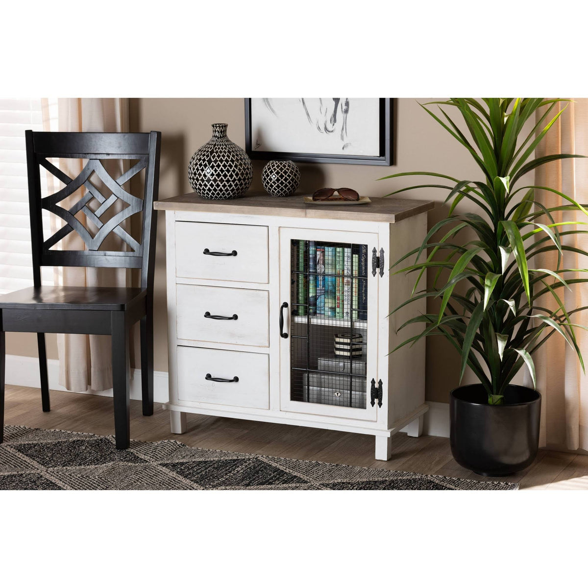 White Oak Brown 3-Drawer Wood Storage Cabinet S32388