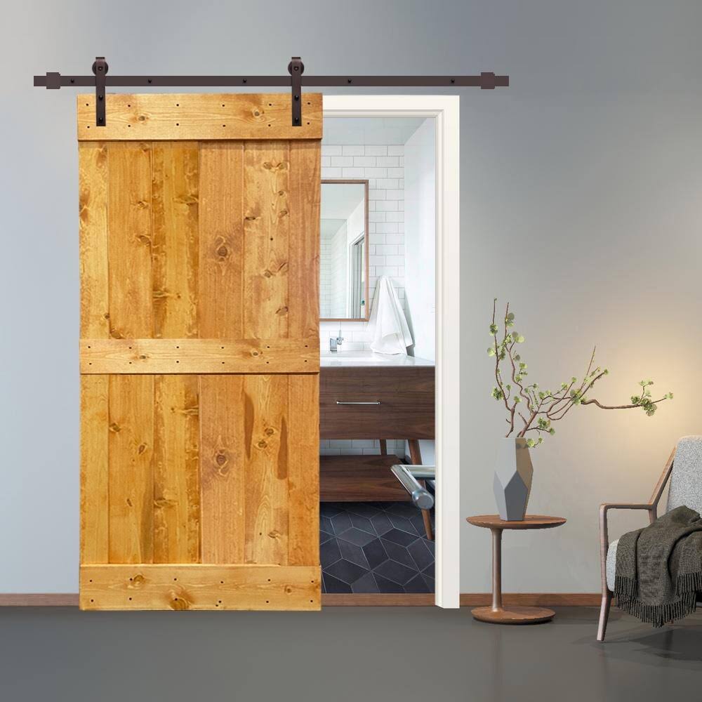 24 in. x 84 in. Stained Wood Interior Sliding Barn Door with Hardware Kit B994