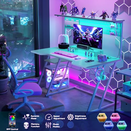 Carbon Fiber Black 47'' Gaming Computer Desk with Shelves and Outlets R41494