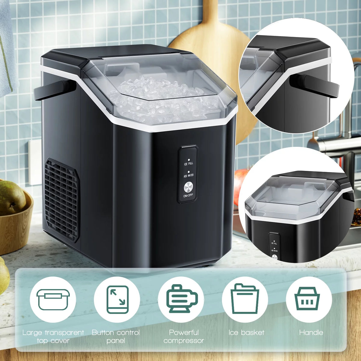 Nugget Ice Maker Countertop with Soft Chewable Pellet Ice, 33lbs/24H, Self-Cleaning, Stainless Steel N32976