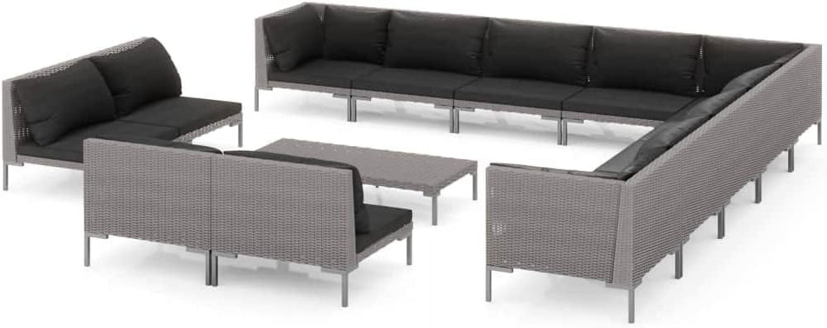 14 Piece Patio Lounge Set with Cushions Poly Rattan Dark Gray O48903