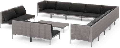 14 Piece Patio Lounge Set with Cushions Poly Rattan Dark Gray O48903