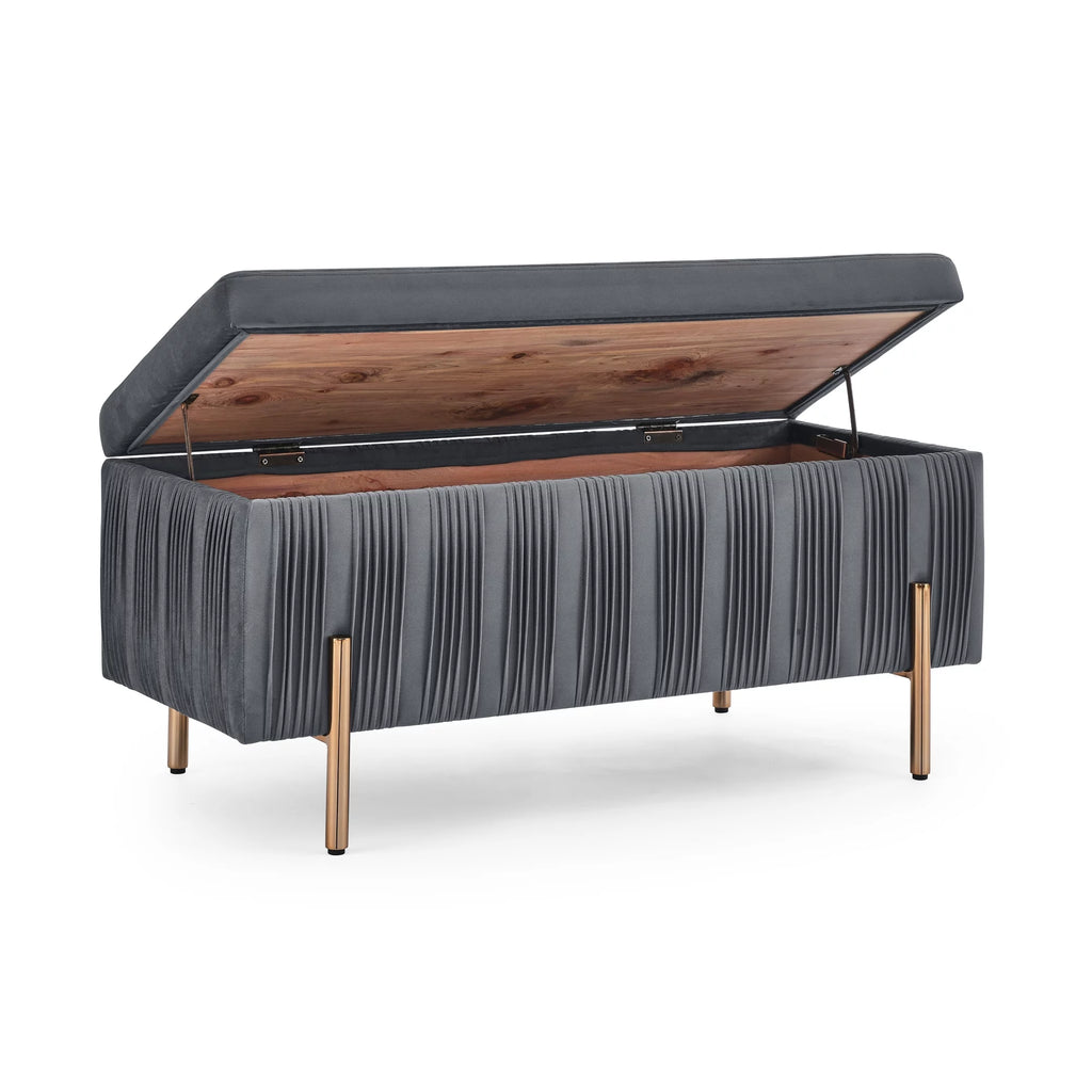 Grey Velvet Upholstered Storage Bench X2427