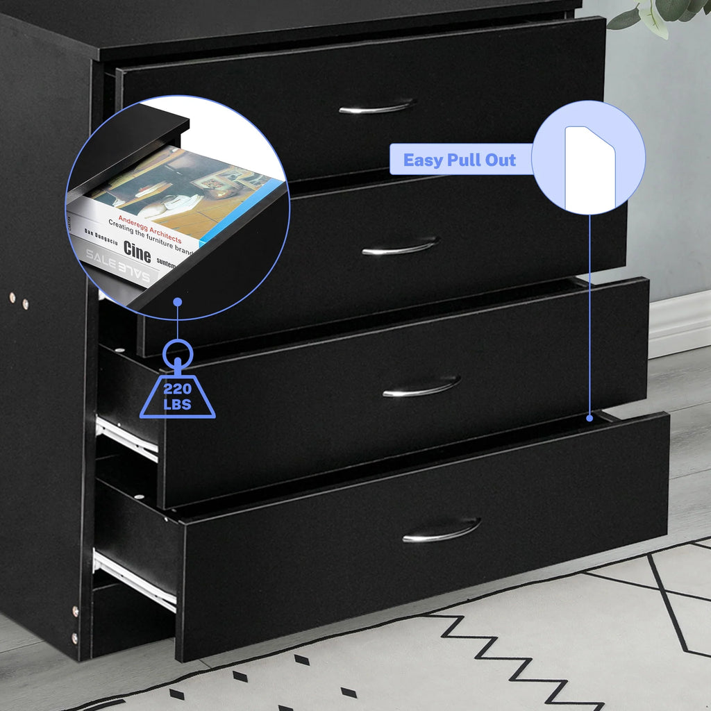 Black 4 Drawer Wood Dresser Y90070