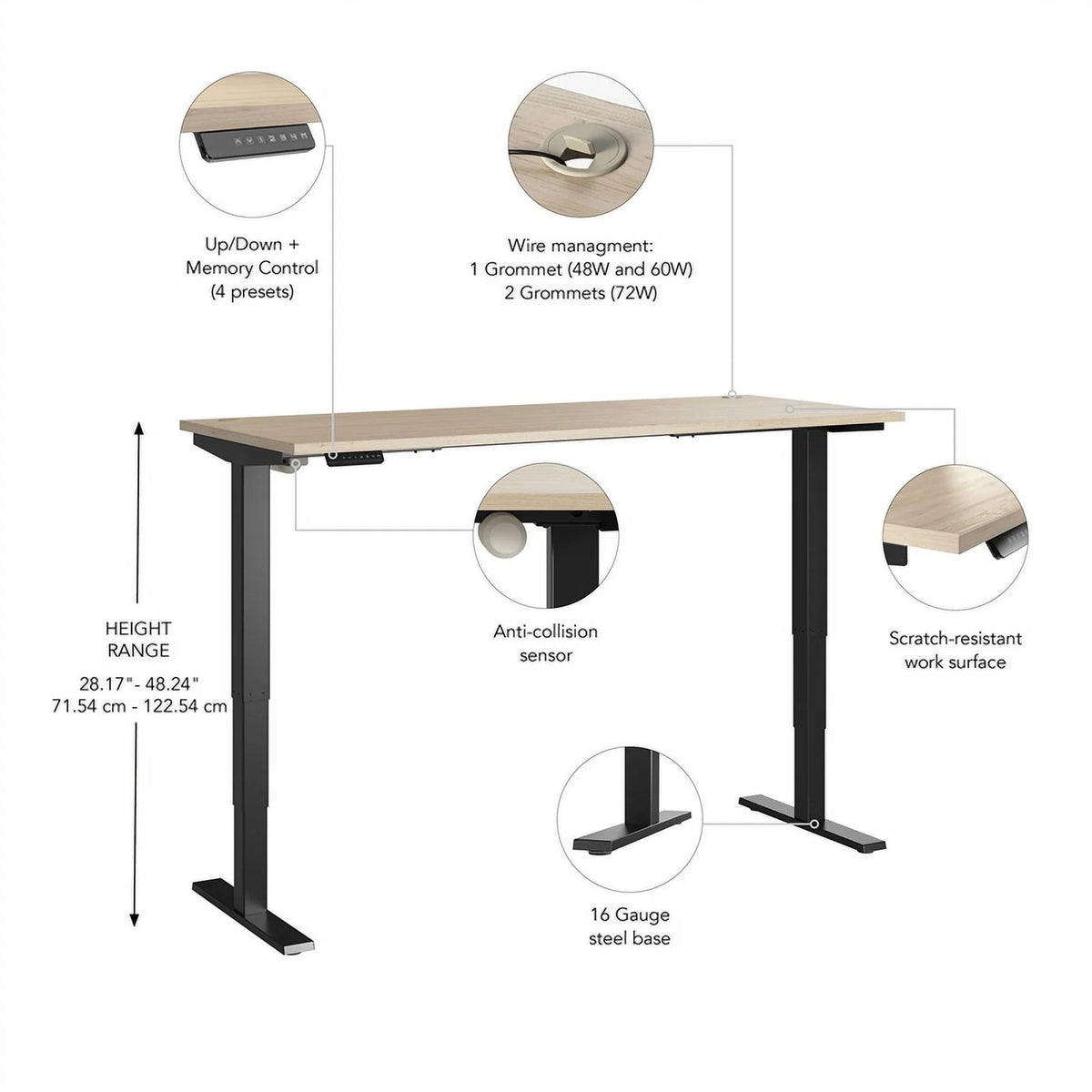 71" Adjustable Standing Desk in Natural Elm/Black L2316