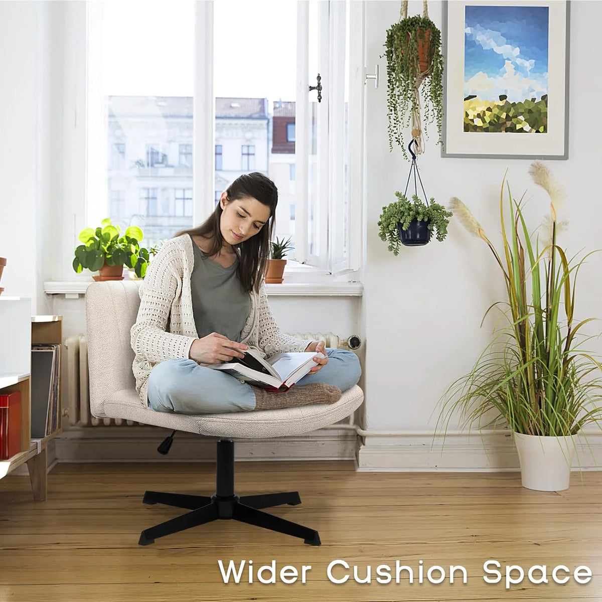Armless Cross Legged Fabric Padded Swivel Height Adjustable Office Desk Chair J886373