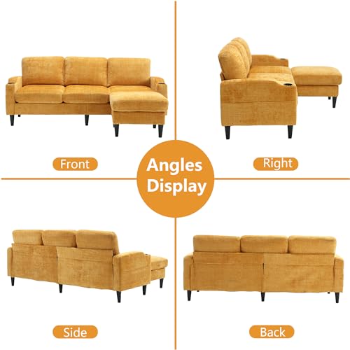 Pink Convertible Sectional Sofa Couch, 3-Seater Modular Sofas with Storage Ottoman, Chenille Fabric L Shaped Sectional Couches D141734
