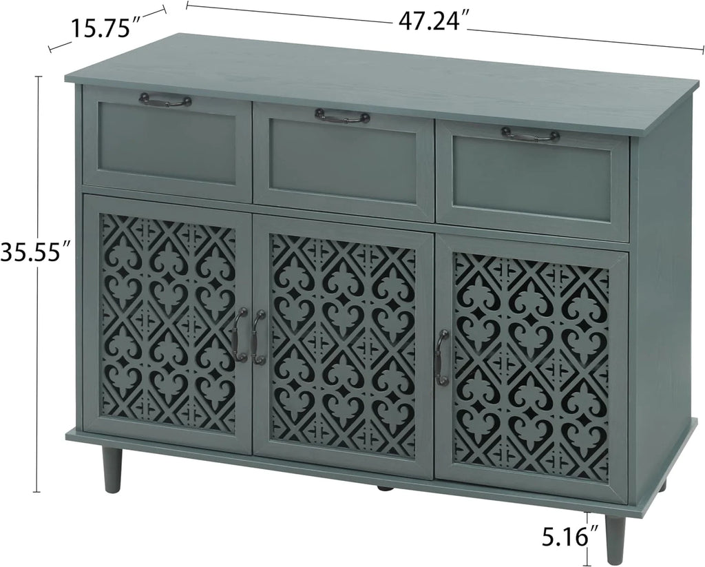 Solid Wood Sideboard Buffet Cabinet with 3 Doors 3 Drawers X28329