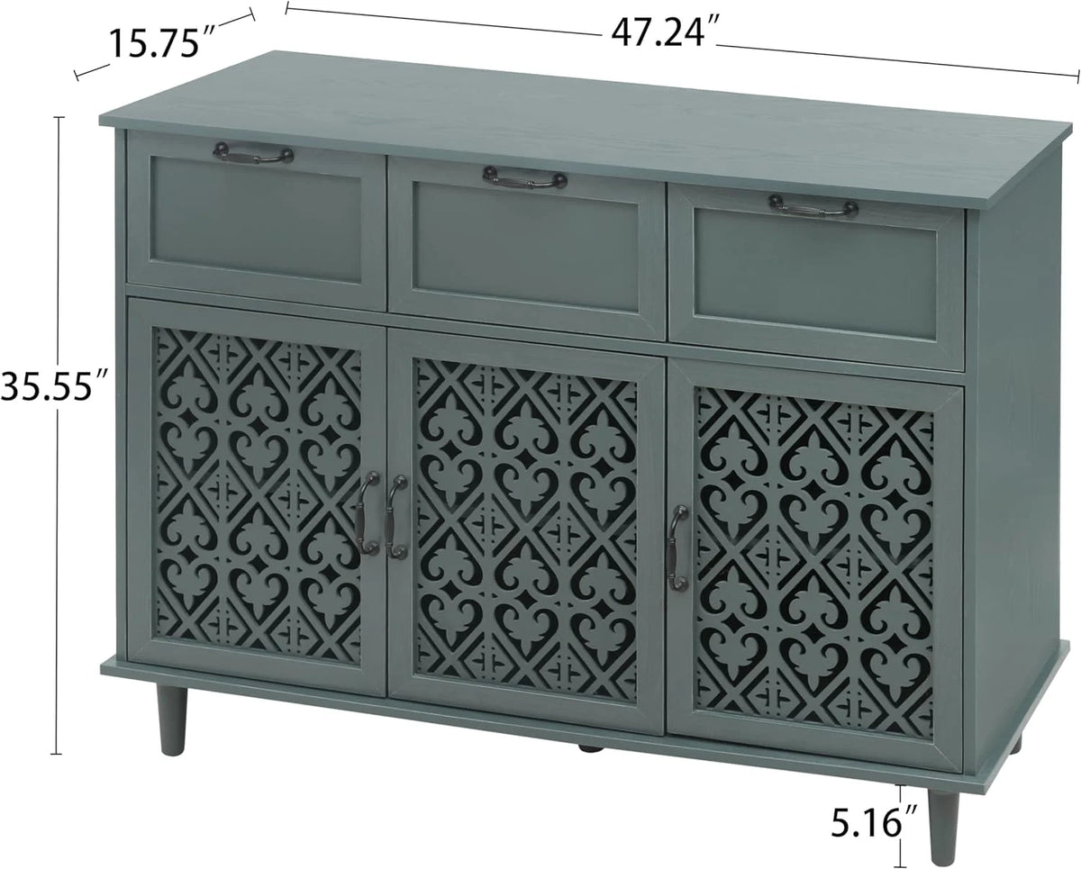 Solid Wood Sideboard Buffet Cabinet with 3 Doors 3 Drawers X28329