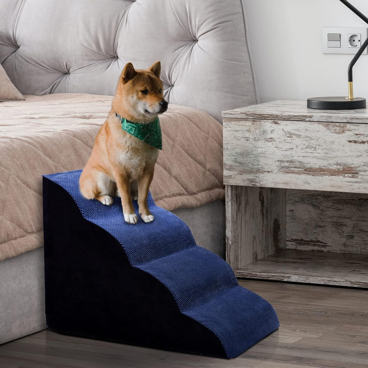 Navy Blue 4 Tiers Foam Dog Stairs V1306