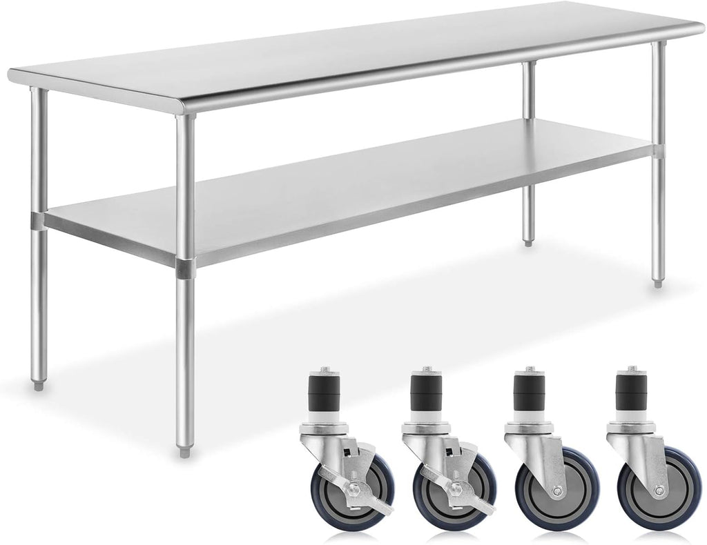Stainless Steel Commercial Kitchen Prep & Work Table with 4 Casters B2074