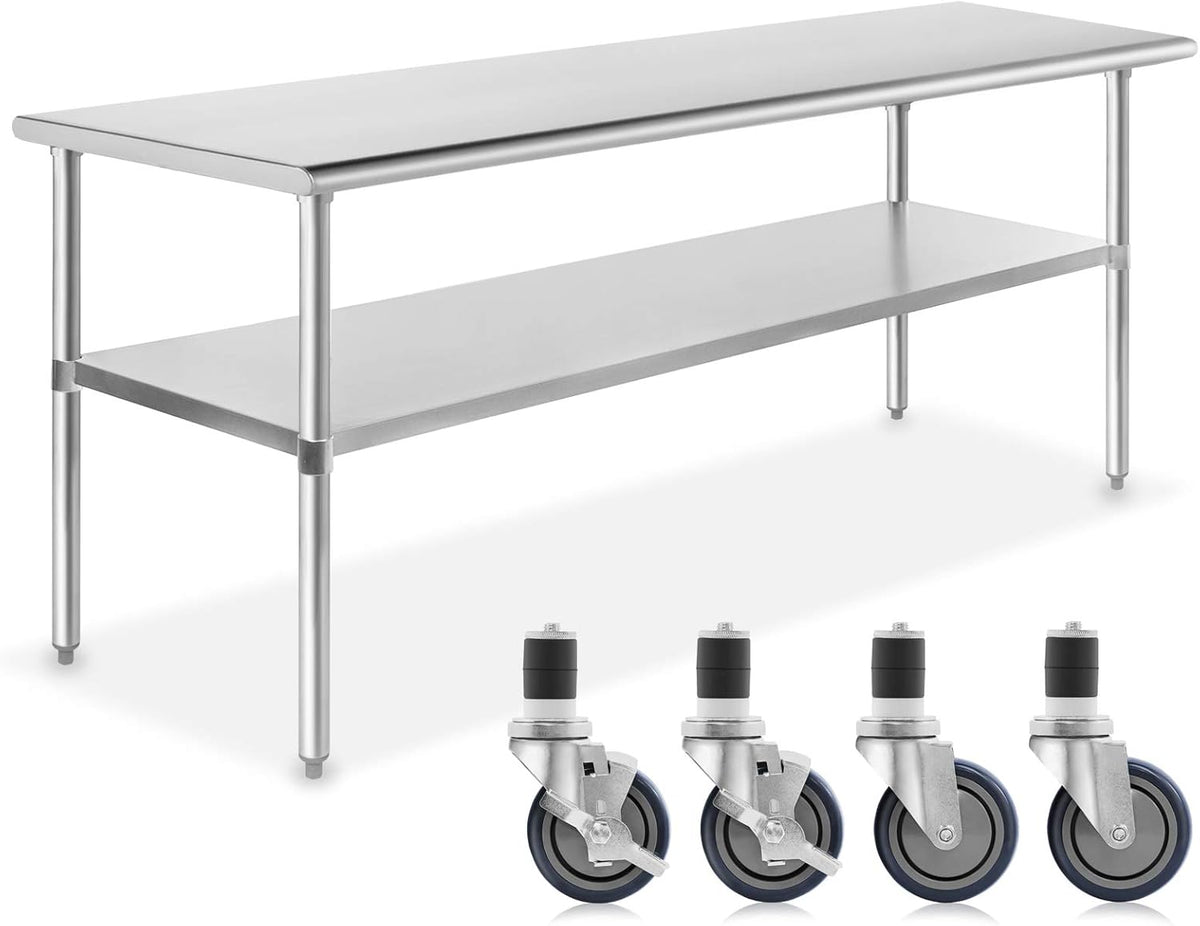 Stainless Steel Commercial Kitchen Prep & Work Table with 4 Casters B2074