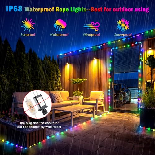 100FT 300 LED Connectable Rope Lights, 18 Color Changing Outdoor String Lights with Remote, IP68 Waterproof Fairy Lights E45516