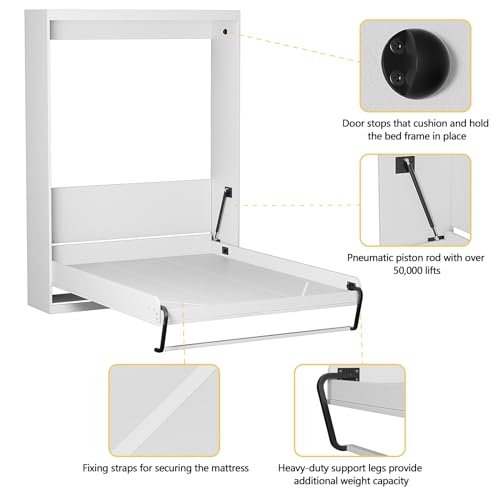 White Twin Size Murphy Wall Bed V15344