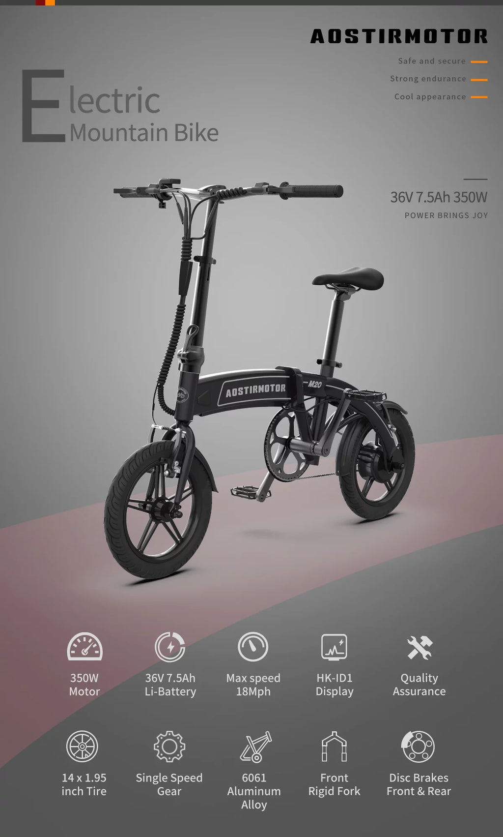 14 Electric Bike, 350W 7.5Ah/36V Lightweight Folding Electric Bicycles (White) S162519