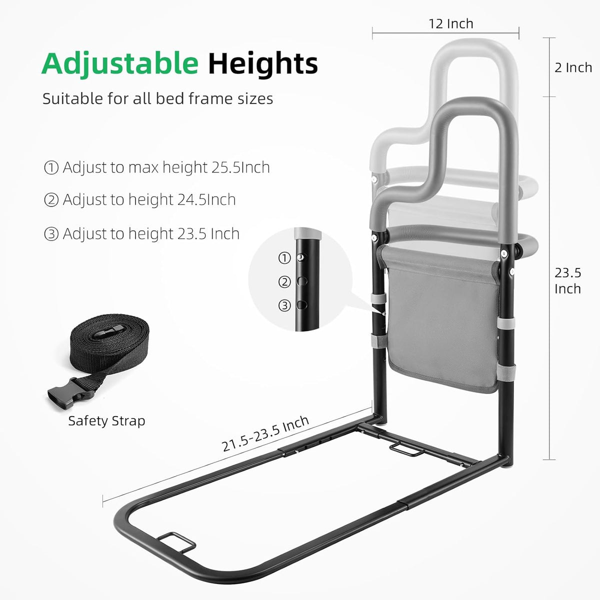 Adjustable Bed Rail with Storage Pocket G1375