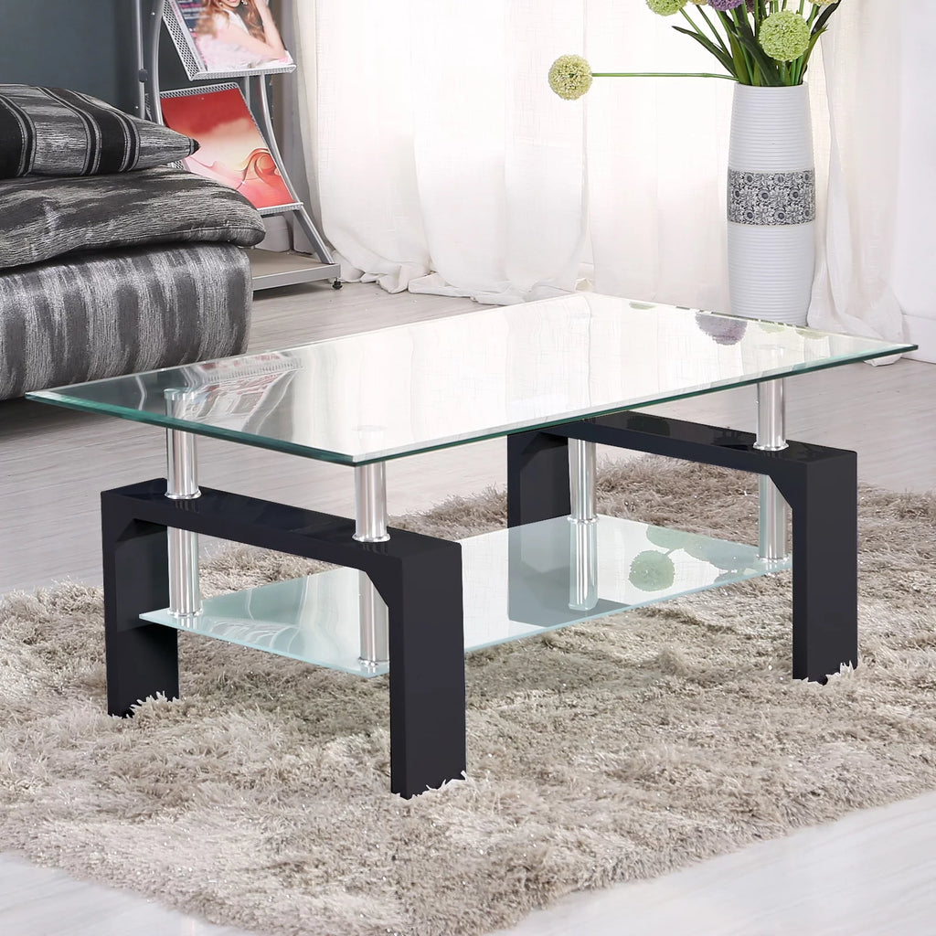 Black Rectangular Glass Top Coffee Table M6120