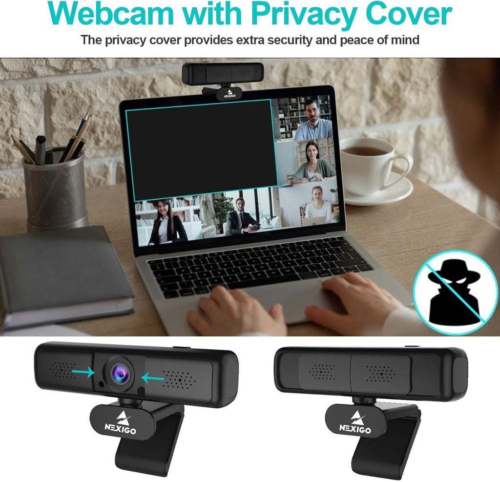 2K 4MP Zoomable Webcam with Privacy Cover & Dual Microphone, 3X Digital Zoom, 95-Degree Viewing, Quad HD USB Camera, Pack of 2 B74797
