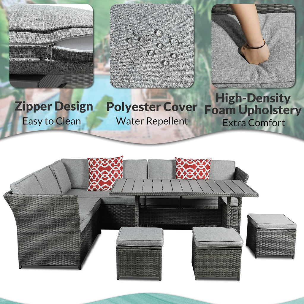 7 Pieces Wicker Rattan Sectional Sofa Couch with Ottoman V611977