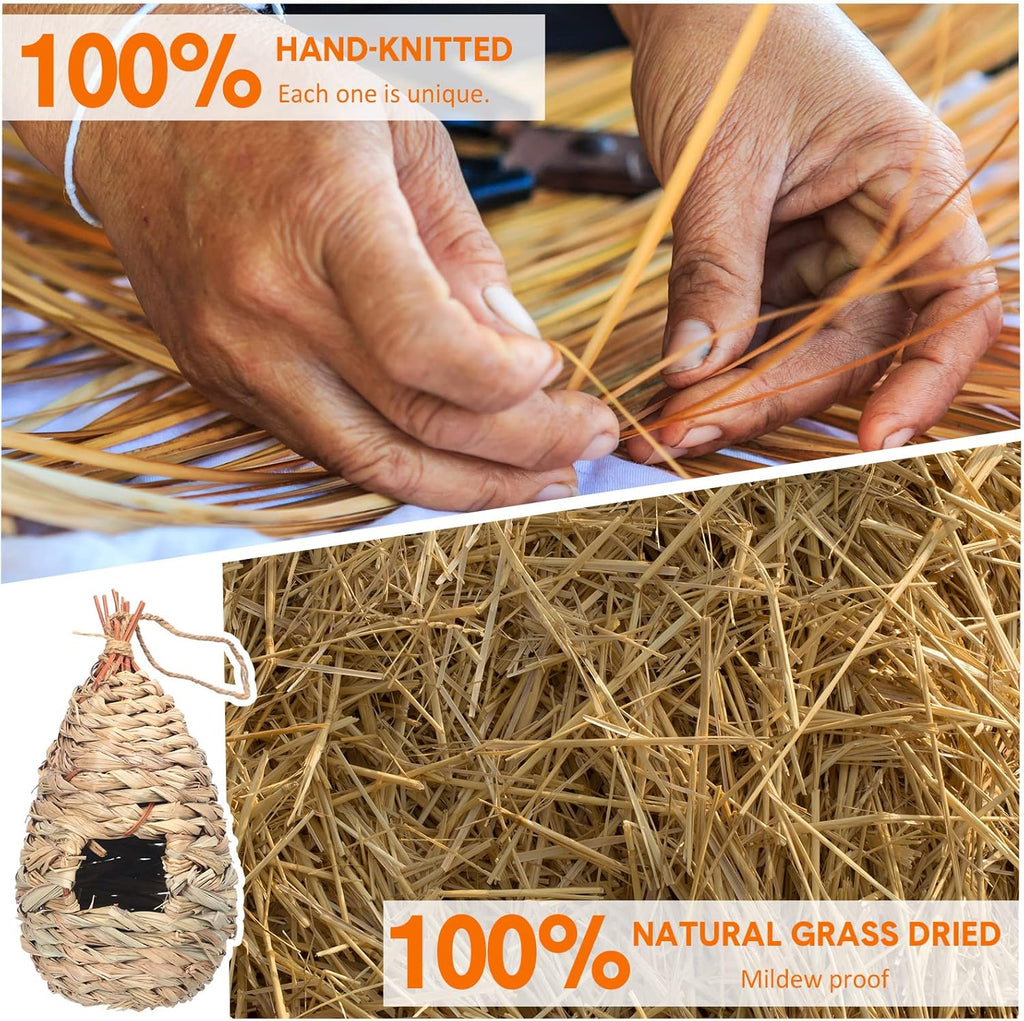 8 Pack 9.45 x 4.33 Inch Hand Woven Natural Fiber Hummingbird Nest Houses X204733