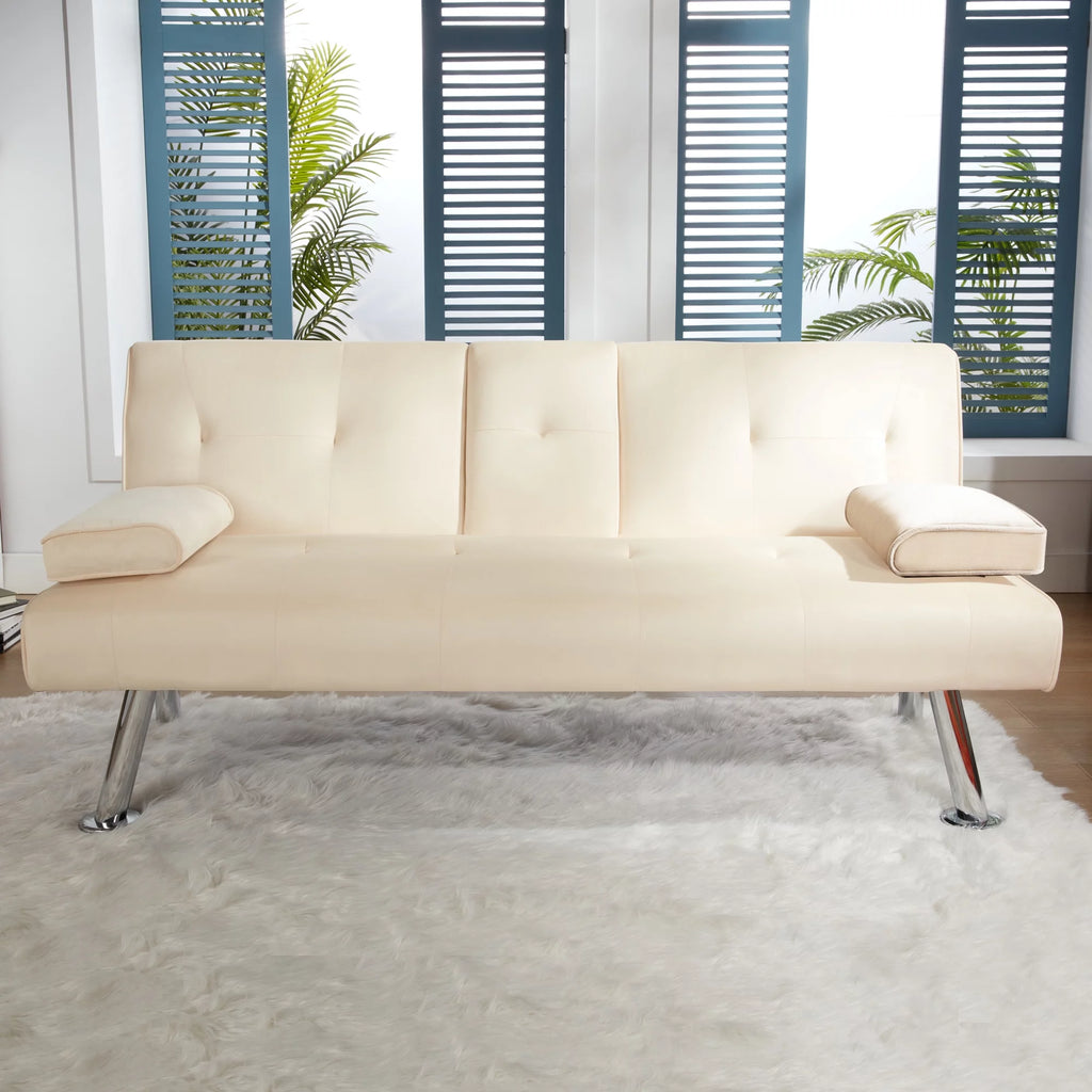 65" Upholstered Folding Futon Sofa Bed Convertible Couch W261597