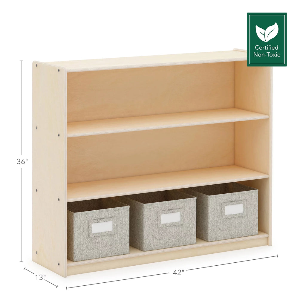 Three Shelf Open Storage with 3 Fabric Bins P481829