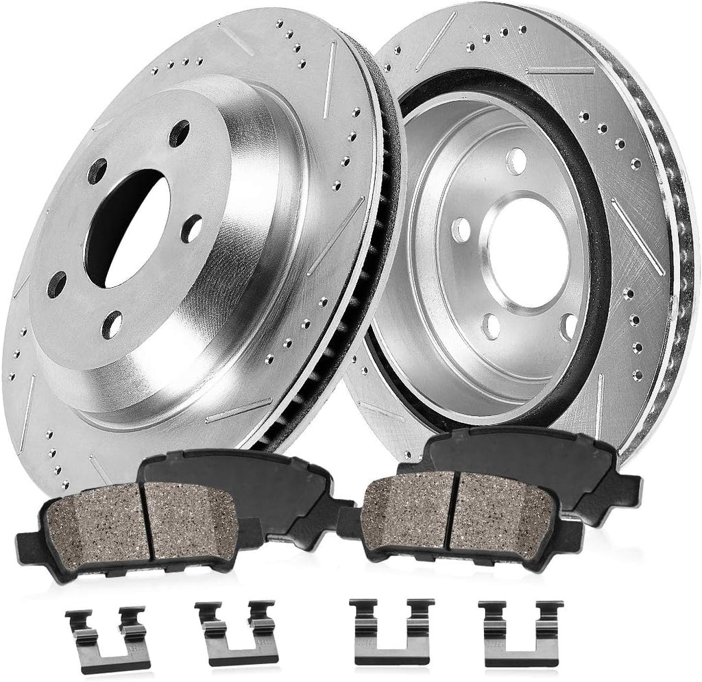 350mm Drilled & Slotted 5 Lug 2 Rotors + Ceramic Pads + Clips H3344