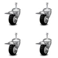 3.5 inch Black Polyurethane Swivel Stem Caster Set with Total Lock Brake P735769