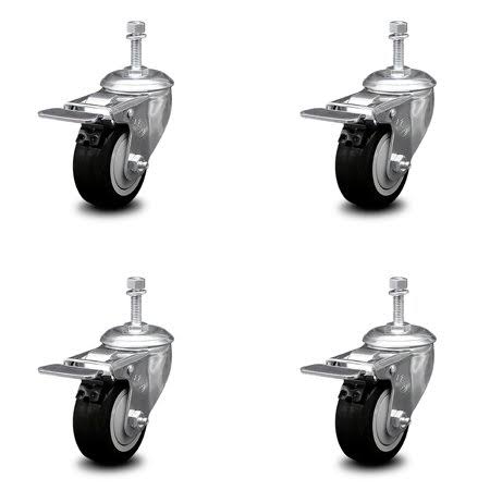 3.5 inch Black Polyurethane Swivel Stem Caster Set with Total Lock Brake P735769
