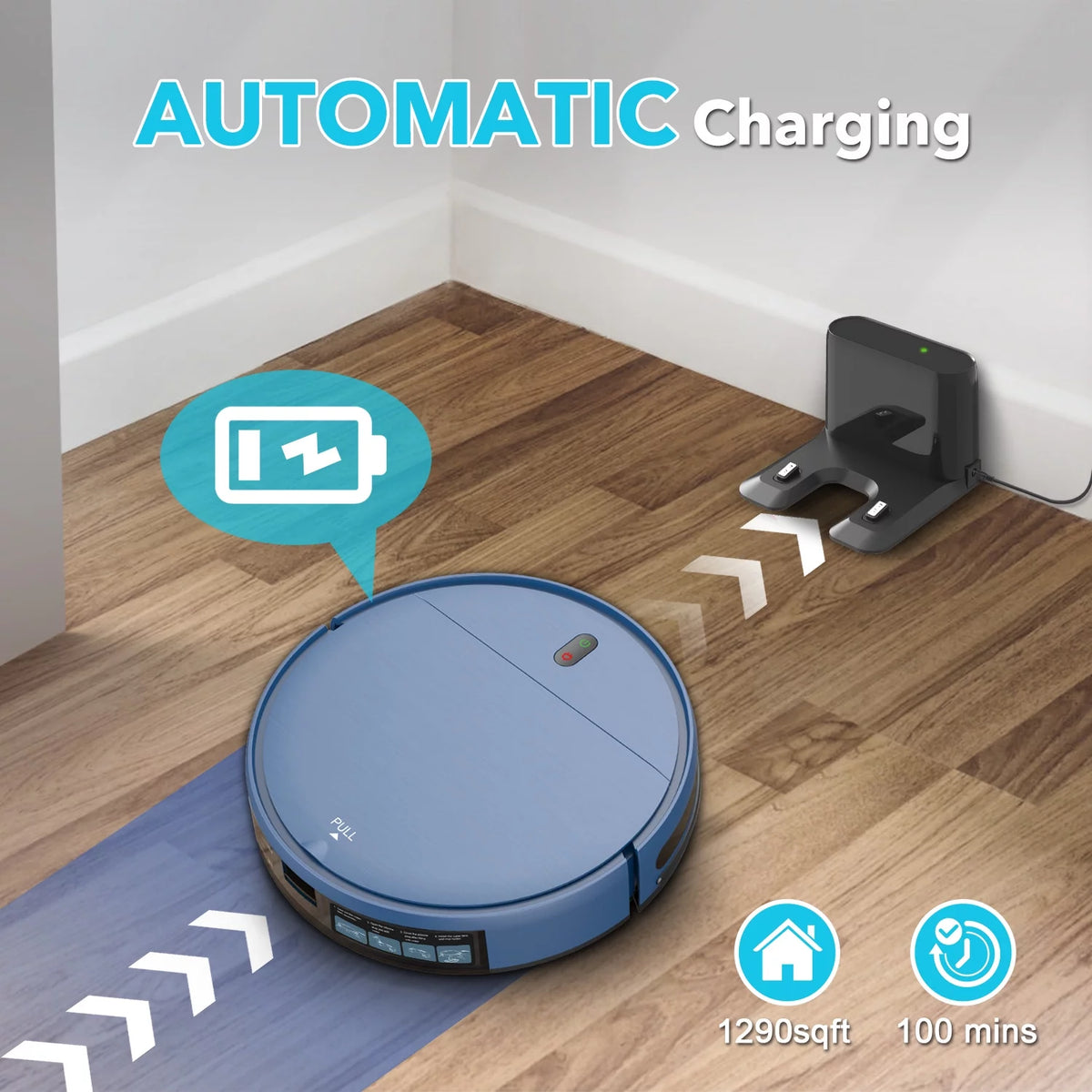 Robot Vacuum and Mop Combo 230ML Water Tank Blue E288771